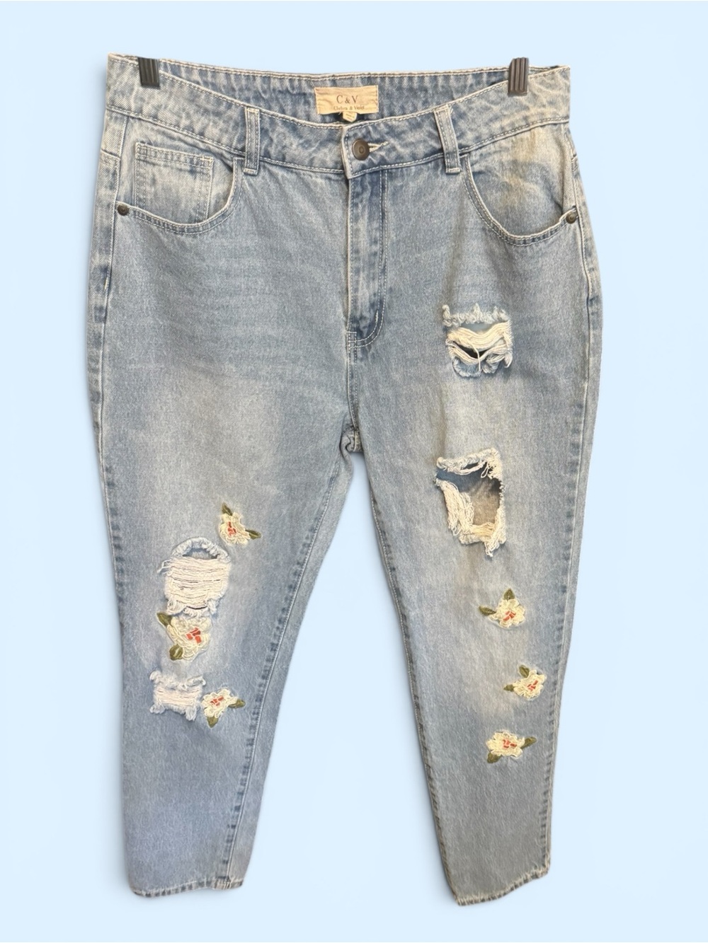 Chelsea & Violet Light Wash Embroidered Distressed Women's Jeans Size 30
